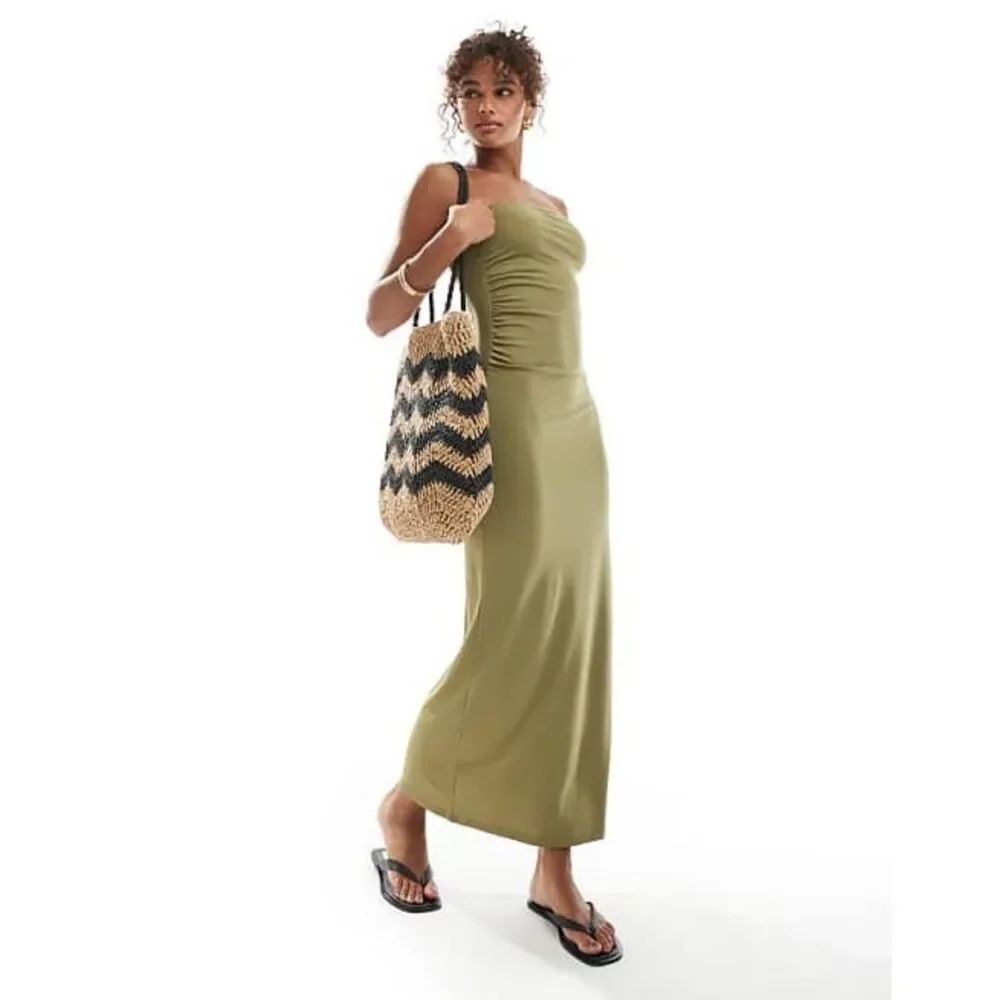 ✨Vero Moda Bandeau Ruched Side Midaxi Herb Green Sz XL Dress✨